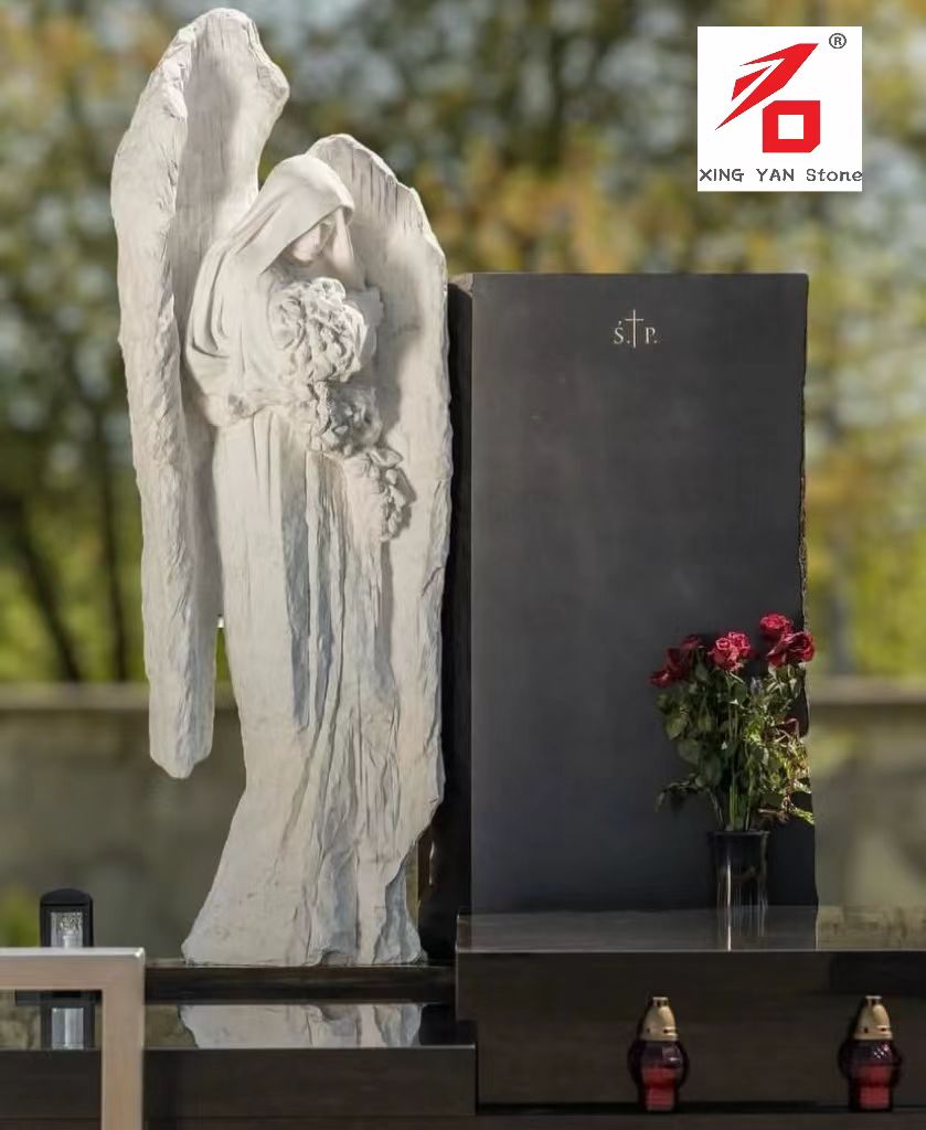 চীন জিঙ্গিয়ান ম্যানুফ্যাকচারিং - অ্যাঞ্জেল আলিঙ্গন ফ্লাওয়ার স্টোন খোদাই সমাধিস্থল