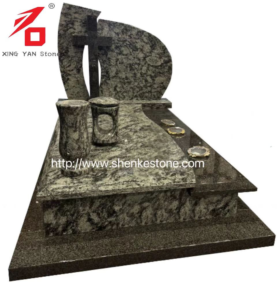 চাইনিজ জলপাই সবুজ গ্রানাইট ফিউনারাল স্মৃতিস্তম্ভ (ফুলদানি সহ)
